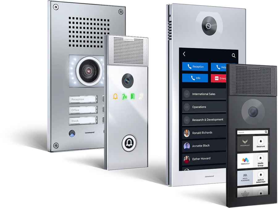 Door intercoms in different sizes, with or without touchscreen, vandal resistant options 